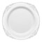 White with Silver Fancy Round Disposable Plastic Dinner Plates - 10.25" (120 Plates)